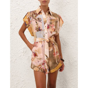 NWT Zimmermann Ascension Cuffed Floral Linen Cargo Playsuit Romper AU 1 US 6